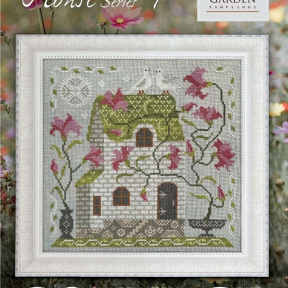 Floral Cross Stitch Pattern with House Design